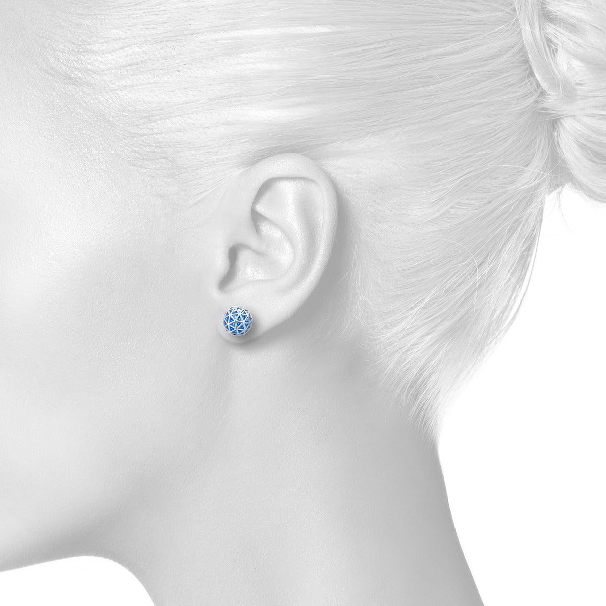 Contemporary Blue Topaz White Gold Geodesic Stud Earrings For Sale
