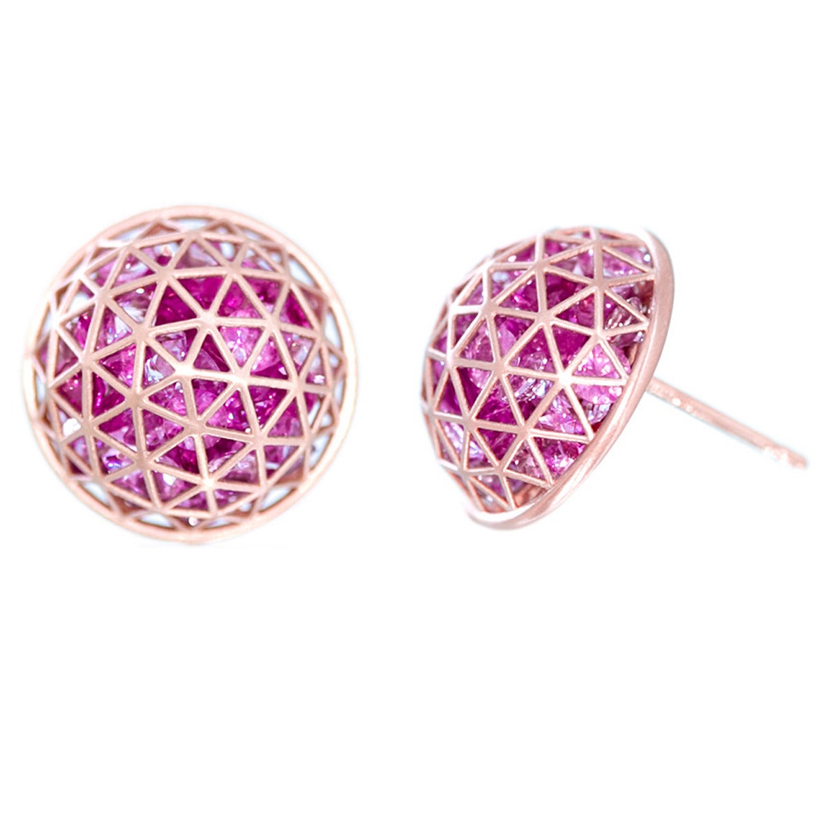 Pink Sapphire Rose Gold Domed Stud Earrings For Sale