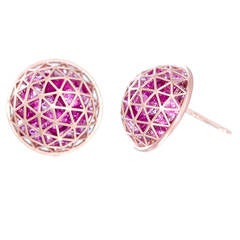 Pink Sapphire Rose Gold Domed Stud Earrings