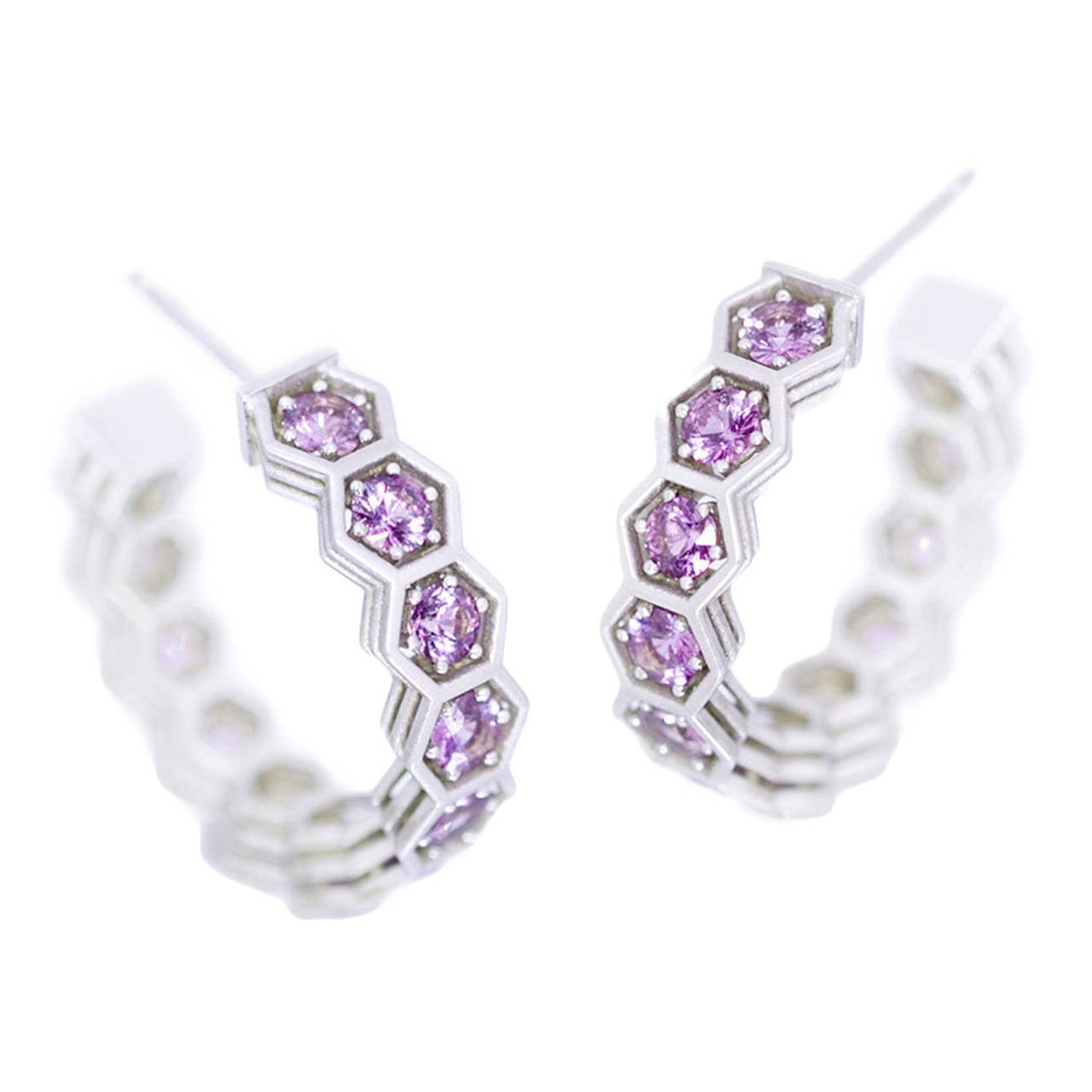Roule & Co White Gold Eternity Hoop Earrings with Natural Purple Sapphires For Sale