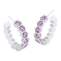 Roule & Co White Gold Eternity Hoop Earrings with Natural Purple Sapphires