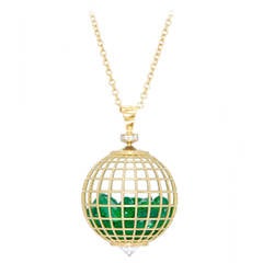 White Sapphire Emerald Diamond Gold Pendant