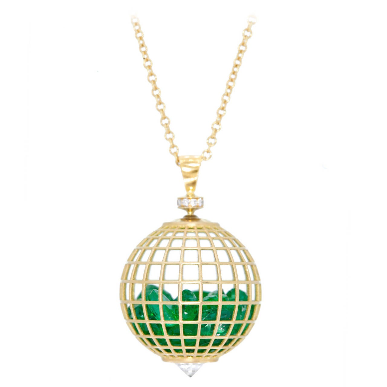 White Sapphire Emerald Diamond Gold Pendant For Sale