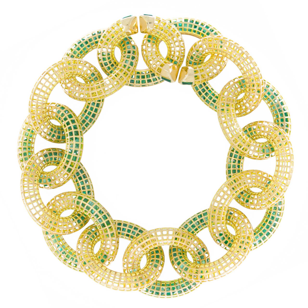 Roule & Co Gold Shaker Chainlink Bracelet with Emeralds For Sale