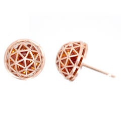 Orange Sapphire Rose Gold Mini Dome Stud Earrings