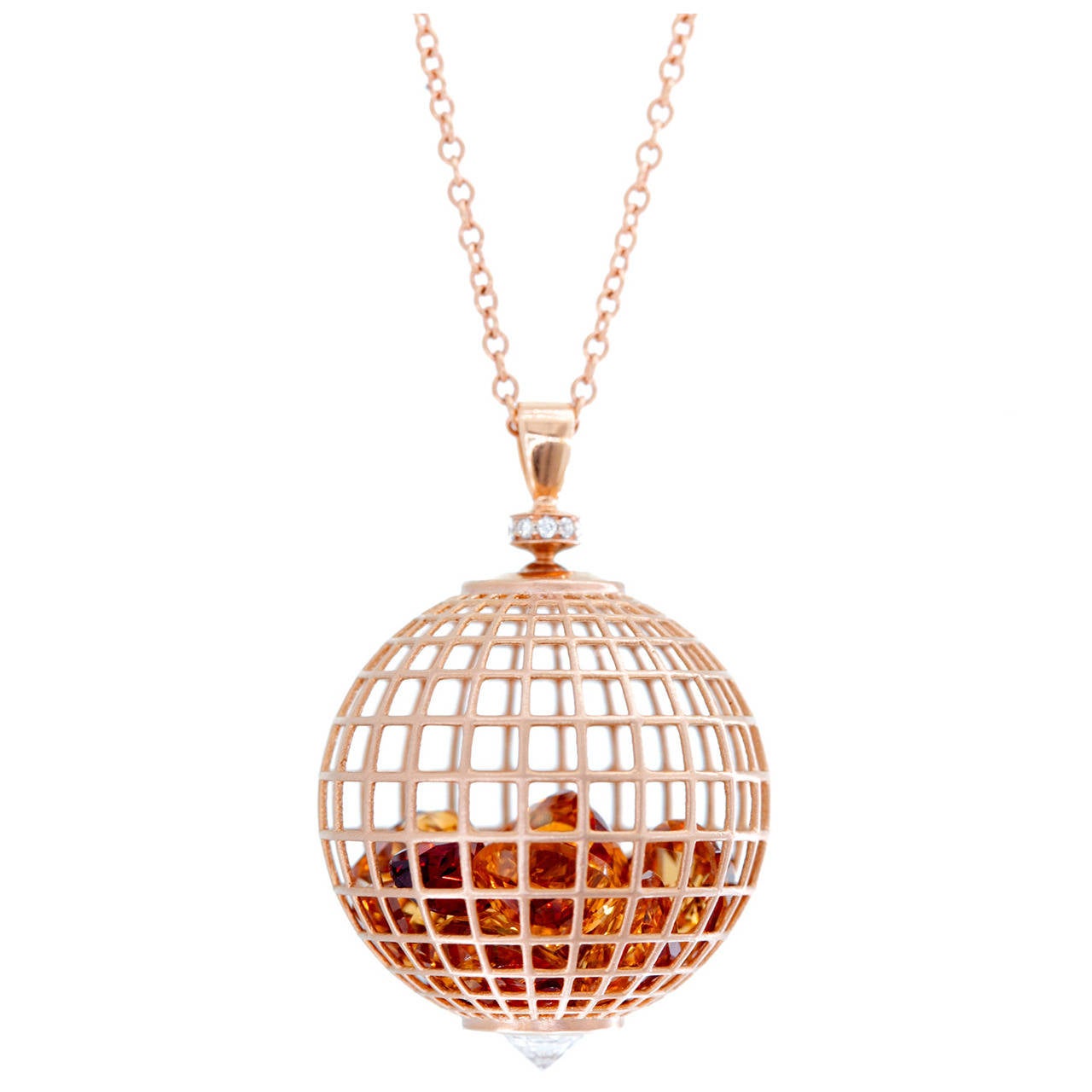 Rose Gold Pendant with Citrines, Diamonds and White Sapphire For Sale