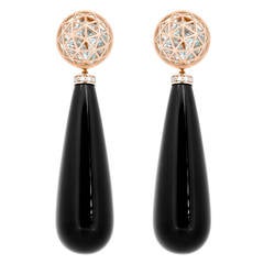 Roule & Company Aquamarine Black Agate Diamond Gold Shaker Dome Drop Earrings