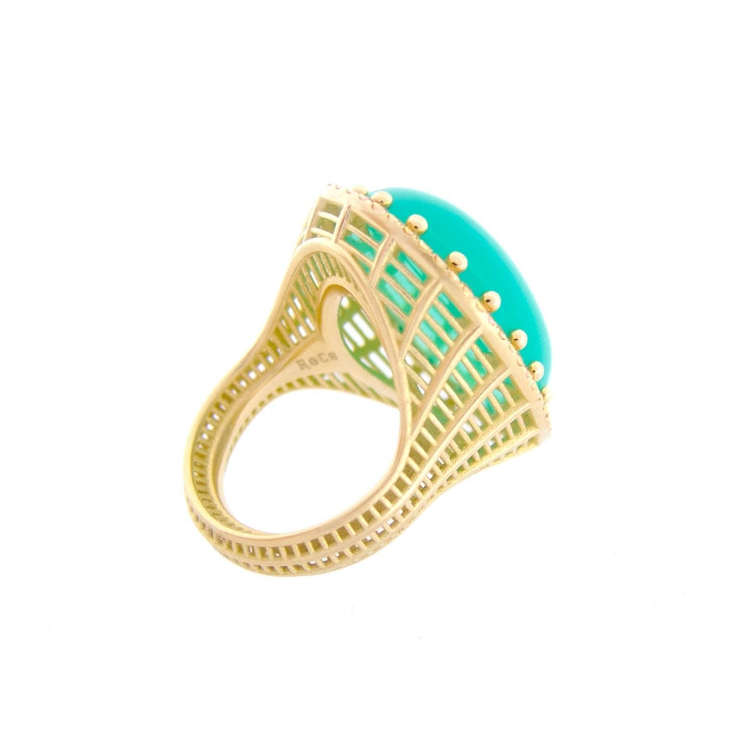 Contemporary Chrysoprase Yellow Sapphire Pavé Gold Ring For Sale