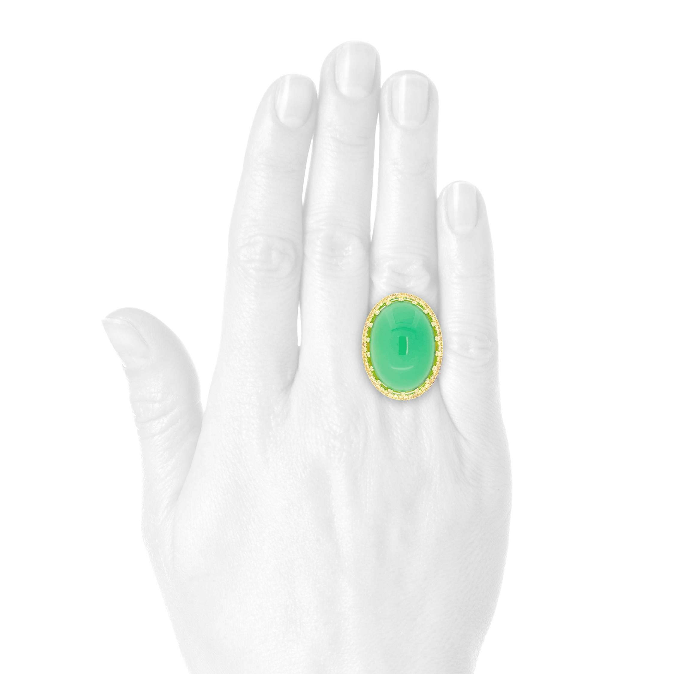 Chrysoprase Yellow Sapphire Pavé Gold Ring In New Condition For Sale In New York, NY