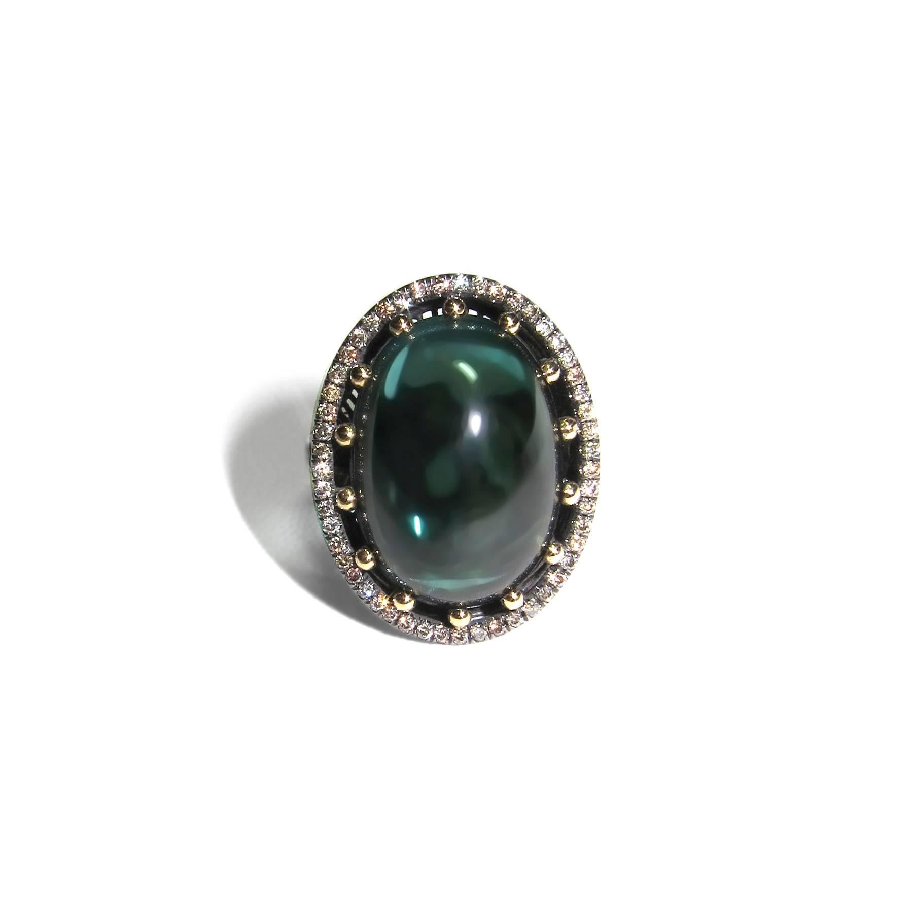 Roule & Co Green Tourmaline Champagne Diamond Cocktail Ring In New Condition For Sale In New York, NY