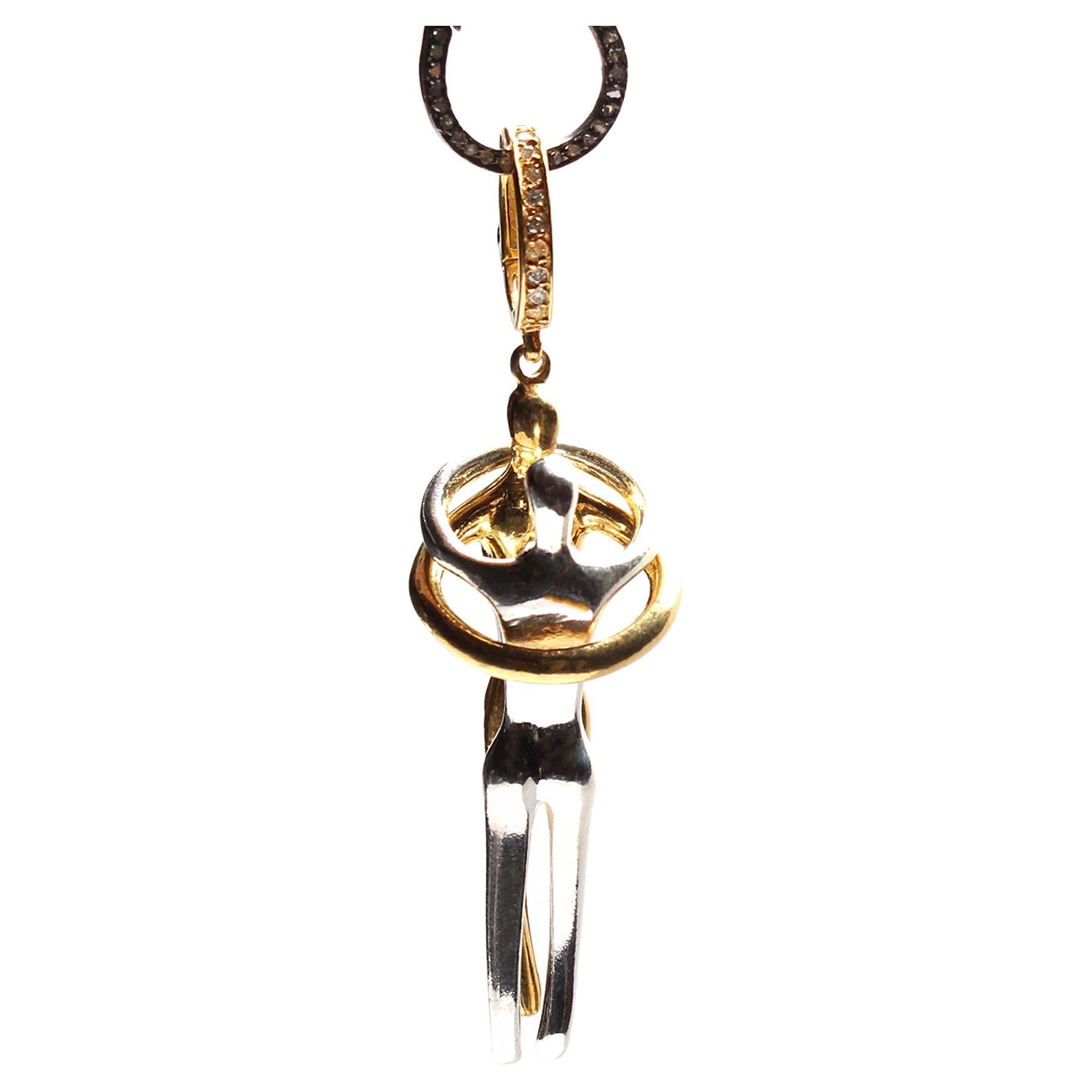 Padlock & Key Dangle Golden Rose Gold925 Silver Charm for 