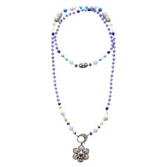 CLARISSABRONFMAN Tanzanite PolkiDiamond Sapphire Turquoise CarmenFlower Necklace