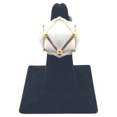 David Webb 18 Karat Yellow Gold White Enamel Statement Ring