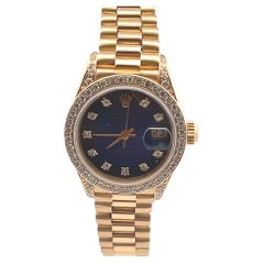 1989 Rolex Lady-Datejust 26mm 18K Yellow Gold Blue-Ombre Diamond Watch
