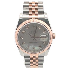 Rolex Datejust 36mm Everose Gold Steel Mother of Pearl Diamond Dial Watch 2012