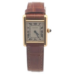 Cartier Tank Louis Cartier 18K Yellow Gold Manual Wind Watch Brown Leather Strap
