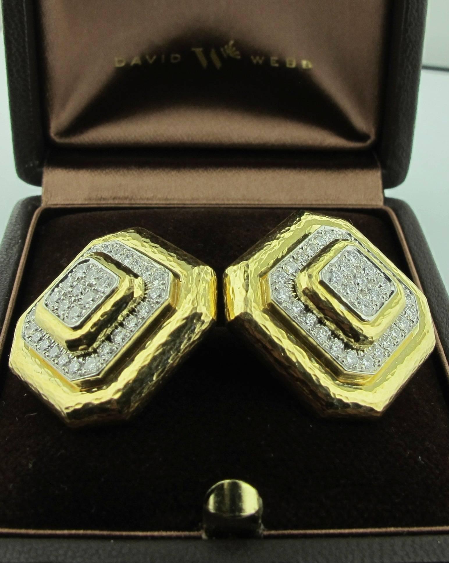 David Webb Diamond and 18 Karat/Plat Yellow Gold Clip-On Earrings In Excellent Condition In Palm Desert, CA