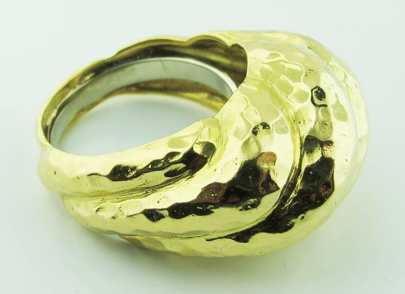 David Webb Hammered 18 Karat Yellow Gold Ring In Excellent Condition In Palm Desert, CA