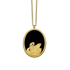Wendy Brandes Onyx and Yellow Gold Swan Pendant Necklace