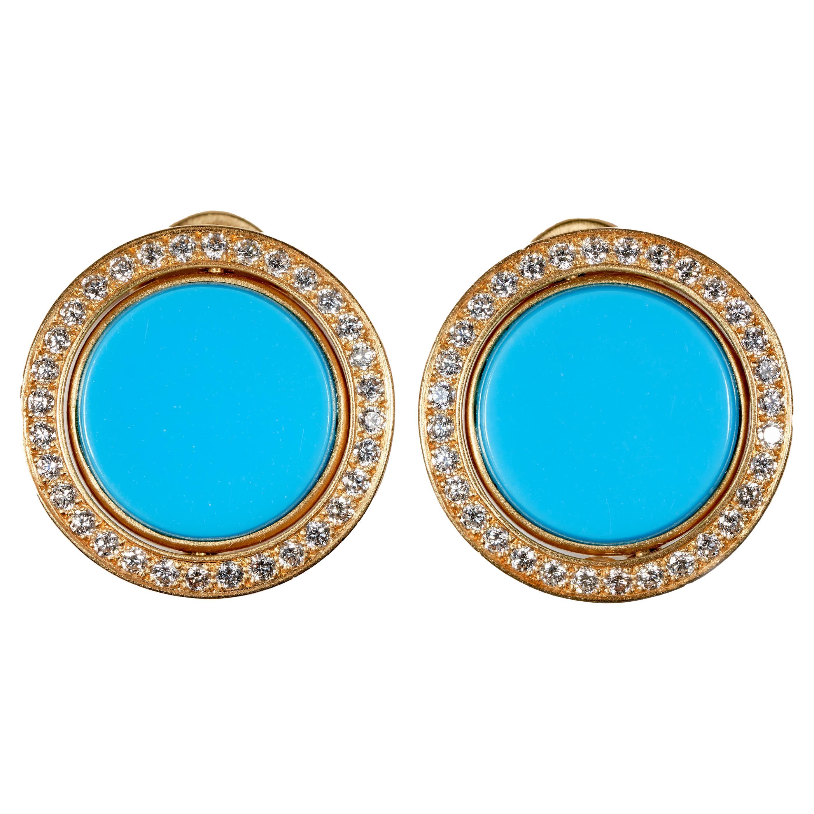 Contemporary Wendy Brandes Turquoise, Carnelian, and Diamond Flip Earrings in 18K Yellow Gold