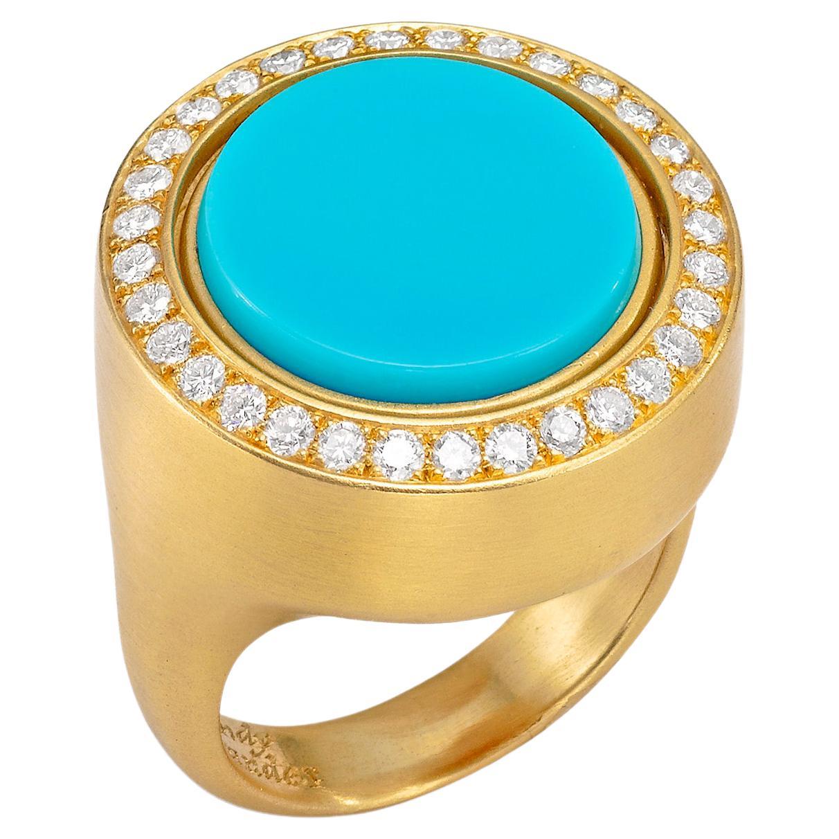 Wendy Brandes 2-in-1 Turquoise and Carnelian Flip Ring, 18K Gold, Diamonds