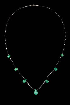 Necklace with Diamond and Gadrooned Pear Shape Emeralds