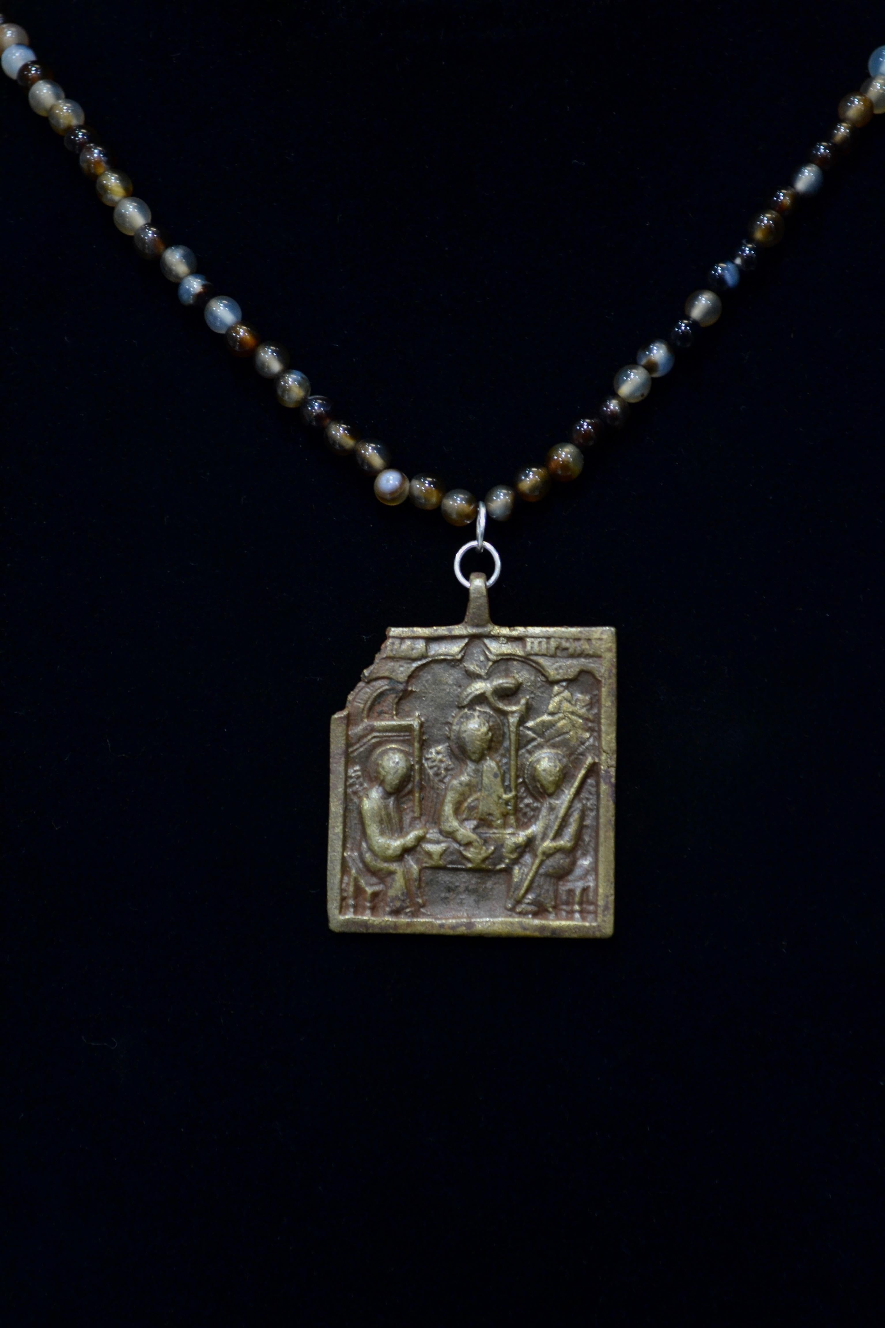 Medieval Crusaders Era Bronze Icon Pendant and 3 Saints In Good Condition In Nuevo Leon, MX