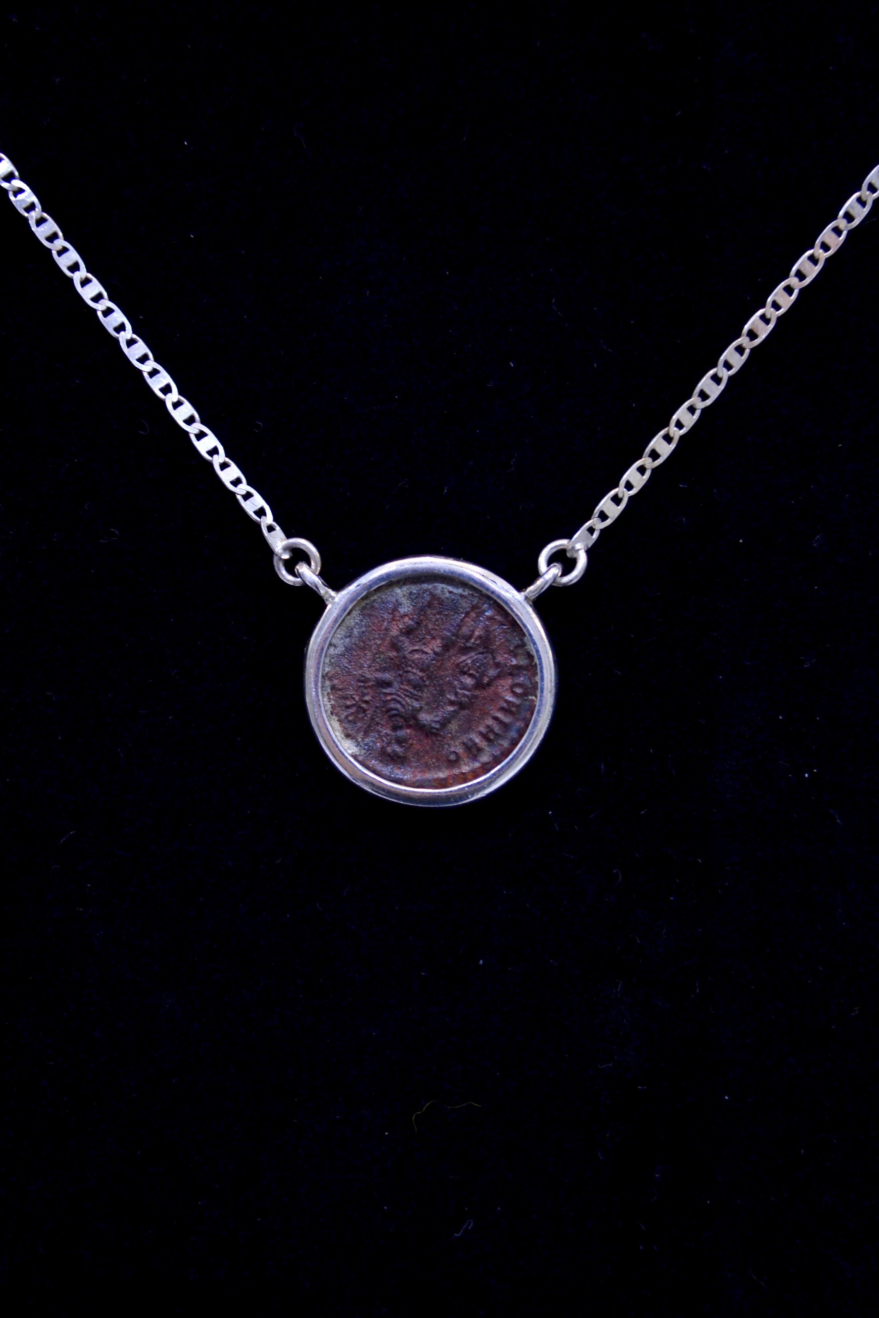 Contemporary Valens Coin Silver Necklace For Sale