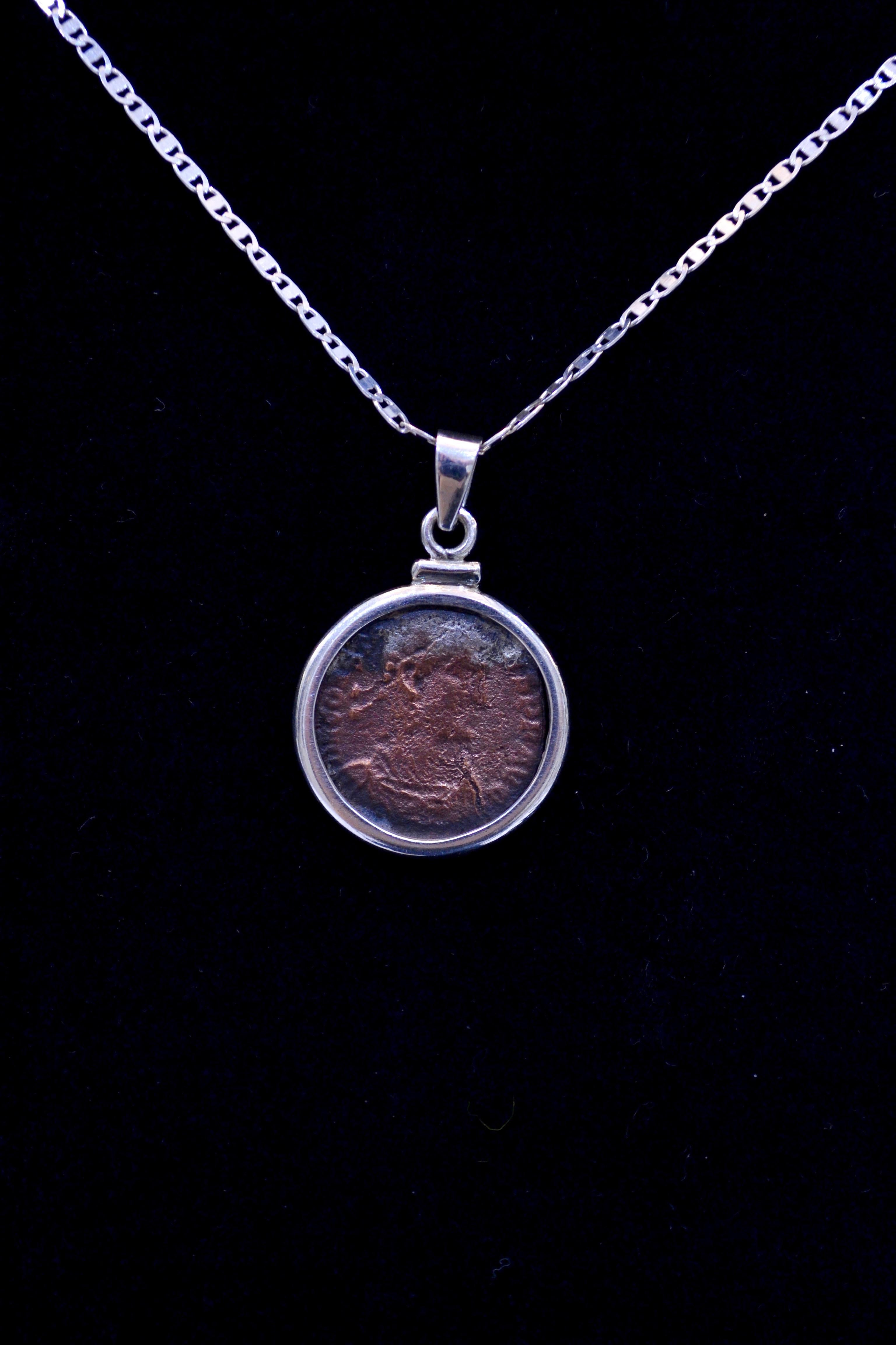Contemporary Constans I Coin on Silver Necklace For Sale