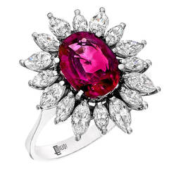 Natural Unheated Burma Ruby Diamond Gold Ring
