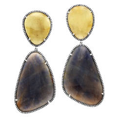 Sliced Multi Sapphire Diamond Gold Earrings 9