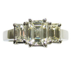 Three Stone Emerald Cut Diamond Gold Ring