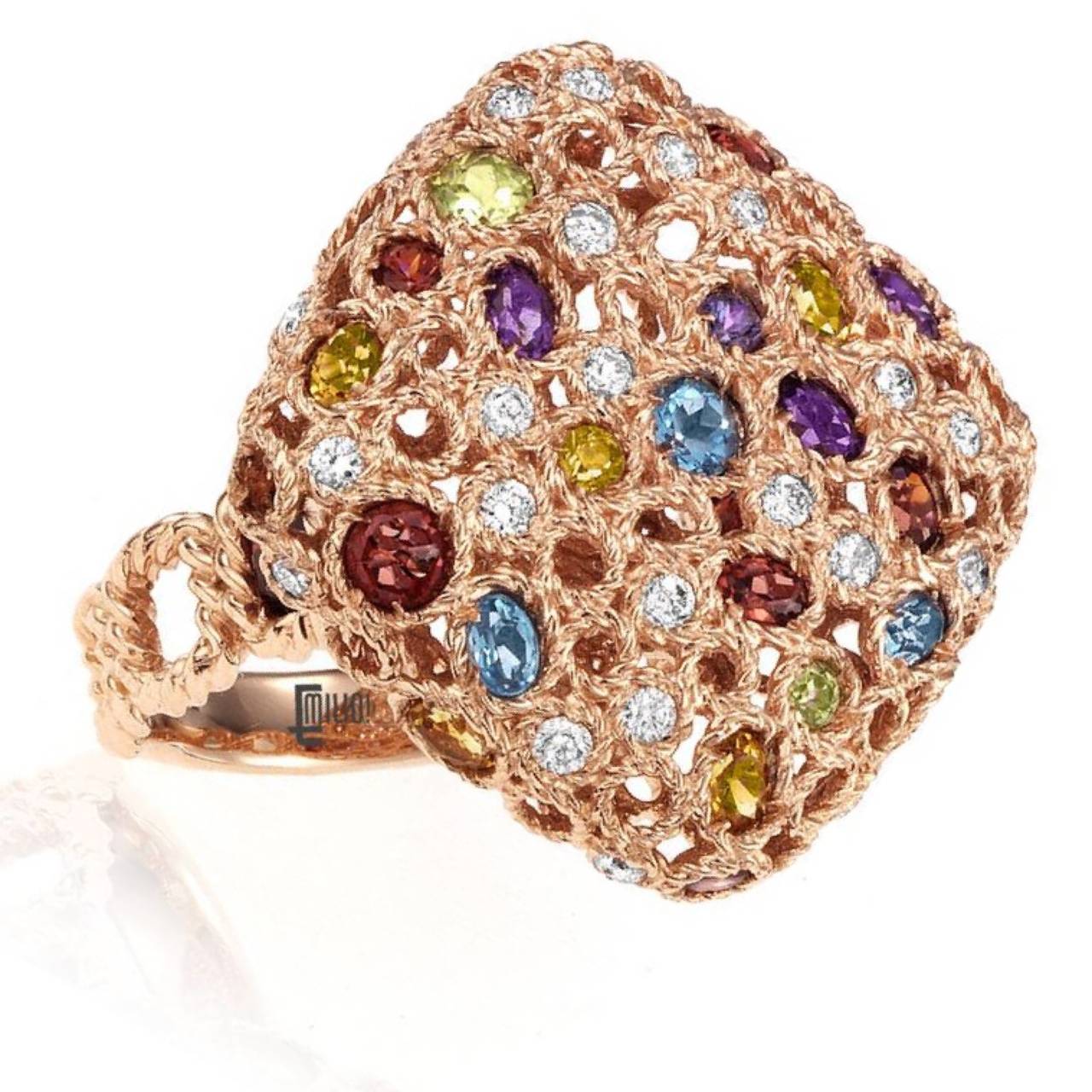 Multi Color Gemstone Diamond Rose Gold Ring at 1stDibs | gold color