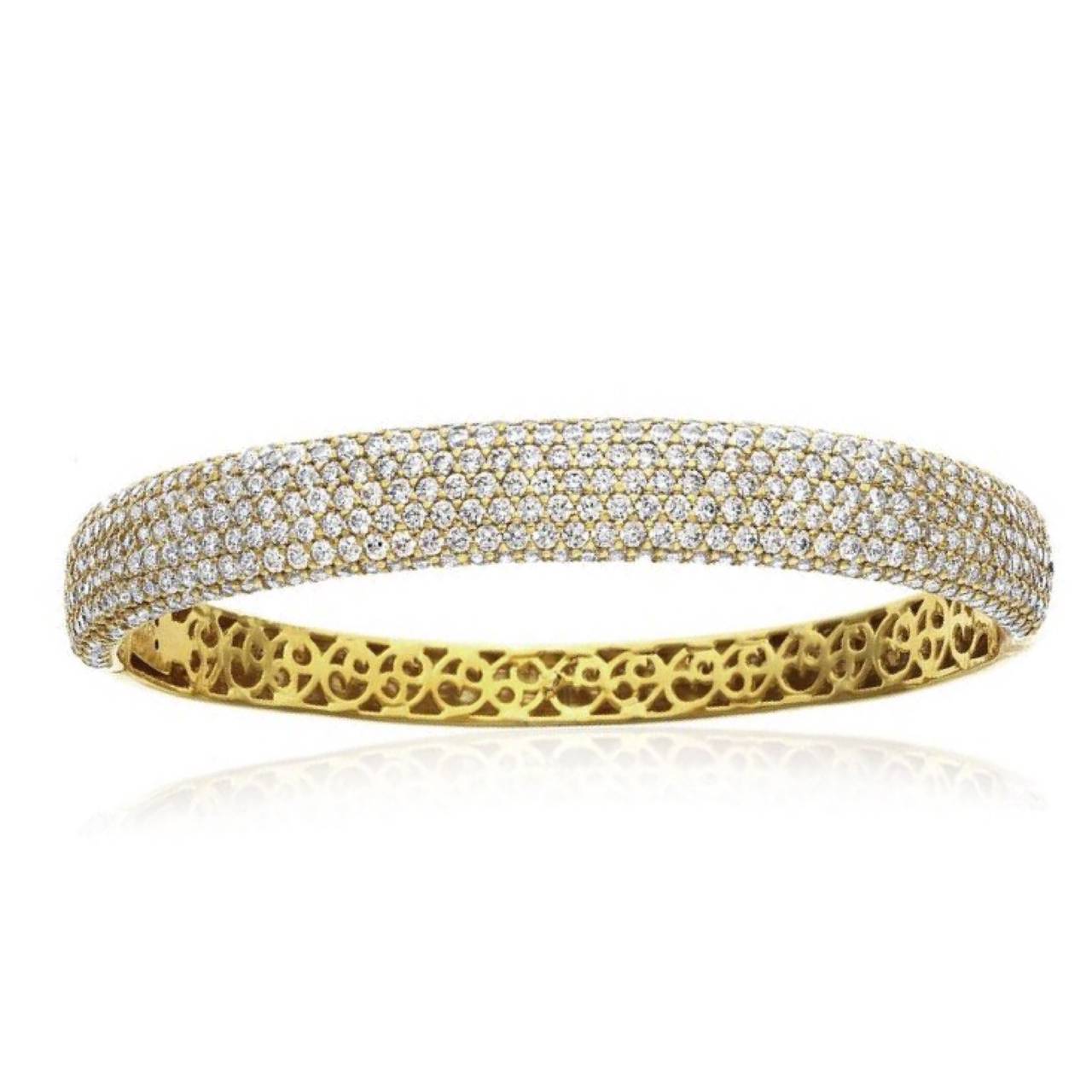 Modern Seven Row Micro Pave Set Diamond Gold Bracelet