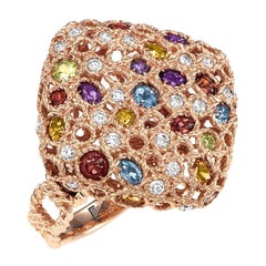 Multi Color Gemstone Diamond Rose Gold Ring