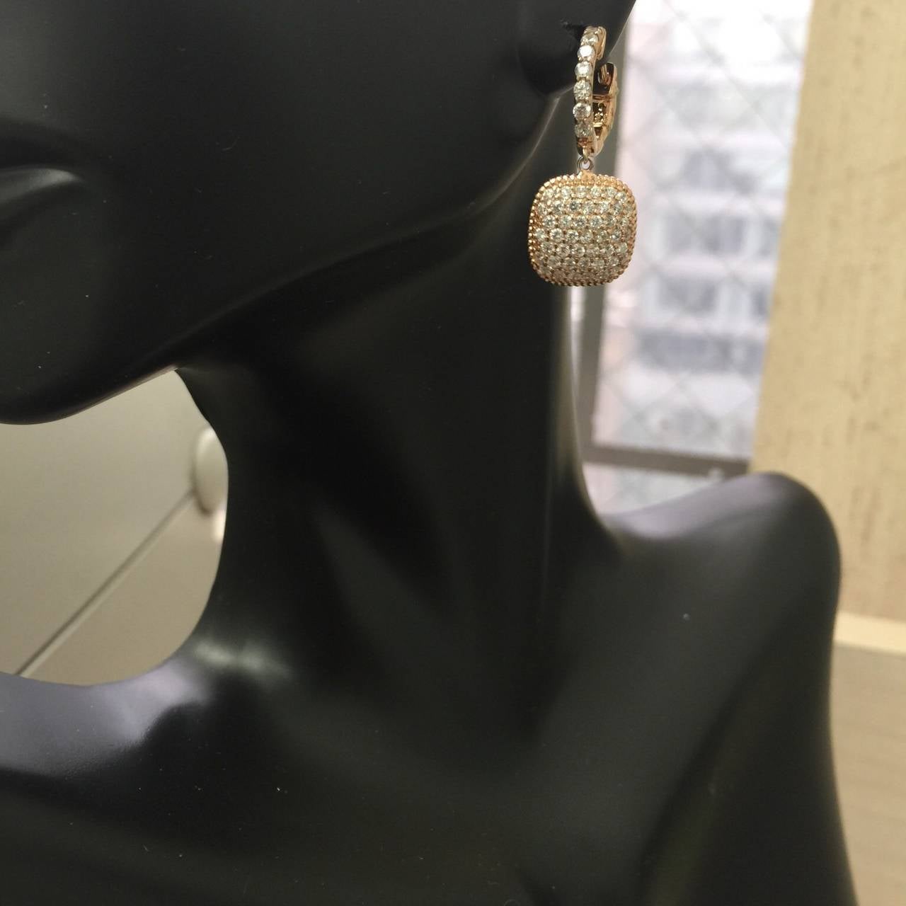 Cushion Shaped Micro Pave Diamond Earrings In New Condition In New York, NY