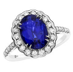 3.49 Carats Rich Blue Sapphire Diamond Gold Ring