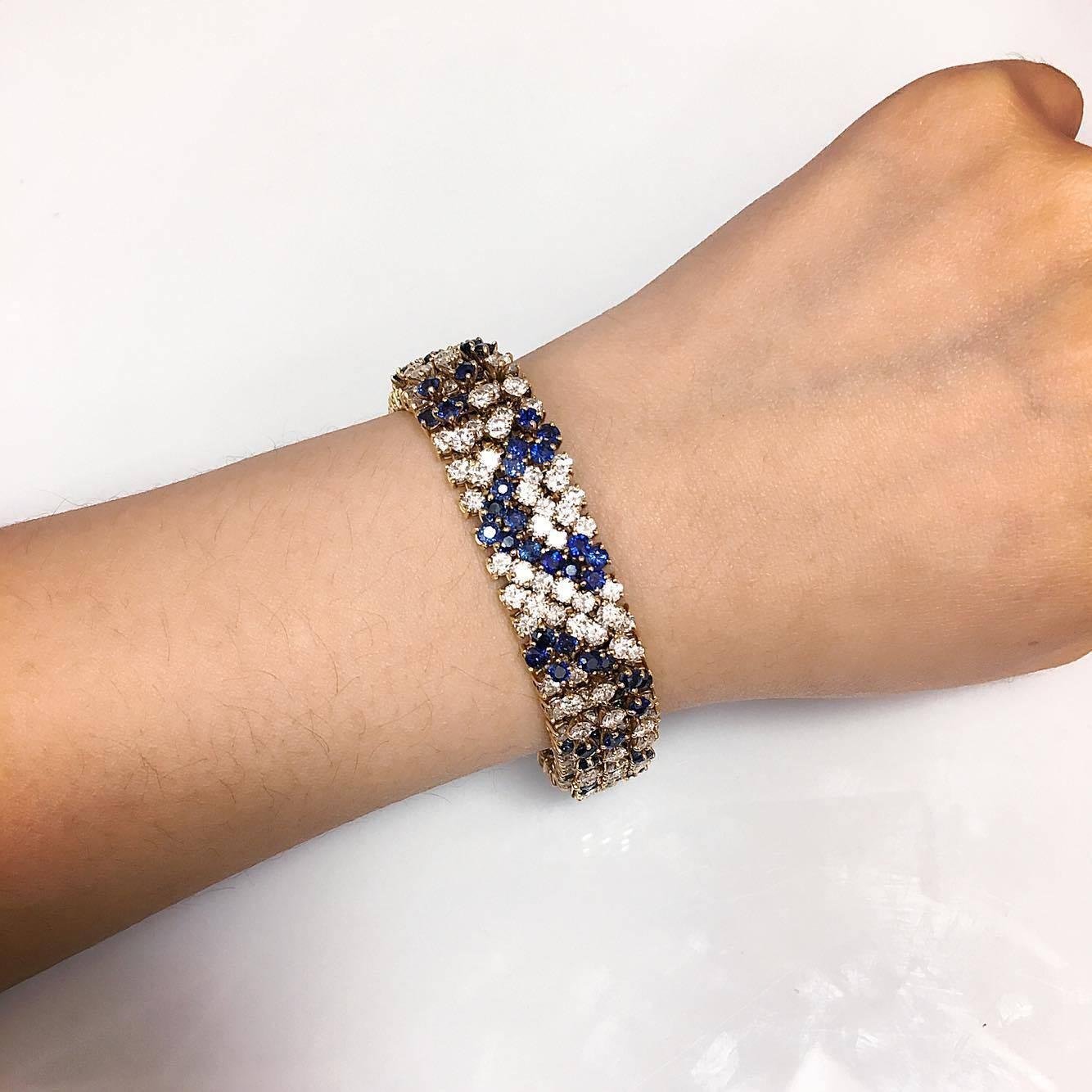 This one of a kind bracelet (matching necklace also available on 1stdibs) features approximately:
17.00cts white diamonds  E color Vvs1 Clarity 
18.00cts rich blue sapphire 
Length: 7.00 inches and can be lengthened or shortened

All Emilio! pieces