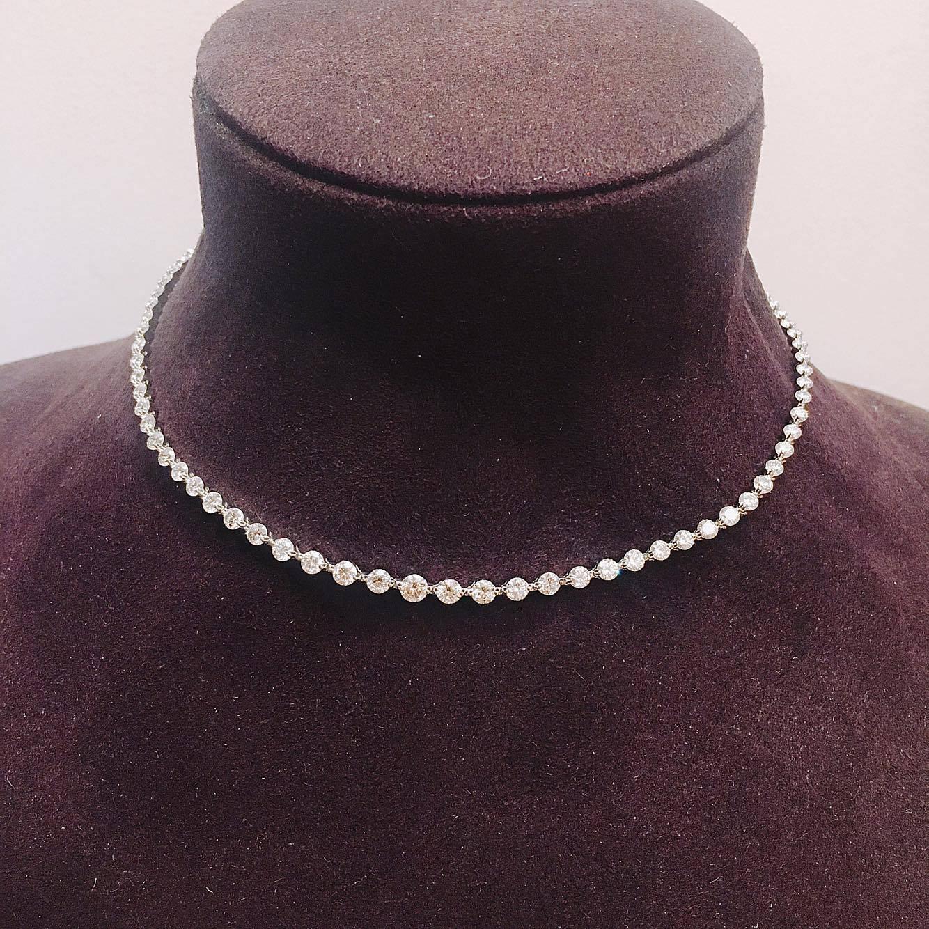 Approx. 11 carats total weight diamonds.The finest conflict free diamonds set in our unique diamond necklace. (Standard length is 17inch- 18inch, however we can alter this necklace to any size). Can be ordered in 14k or 18k white/yellow/rose gold as