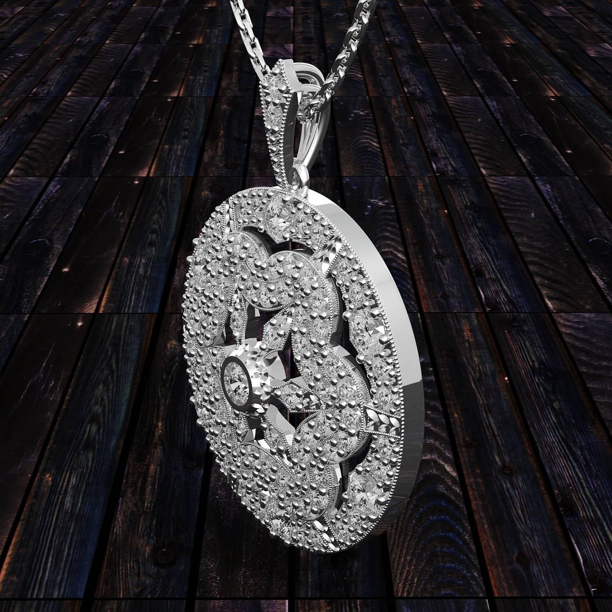 Art Deco Pave Diamond Disc Pendant