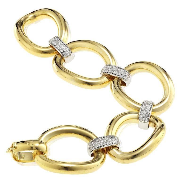 Italian Handmade Diamond Gold Link Bracelet