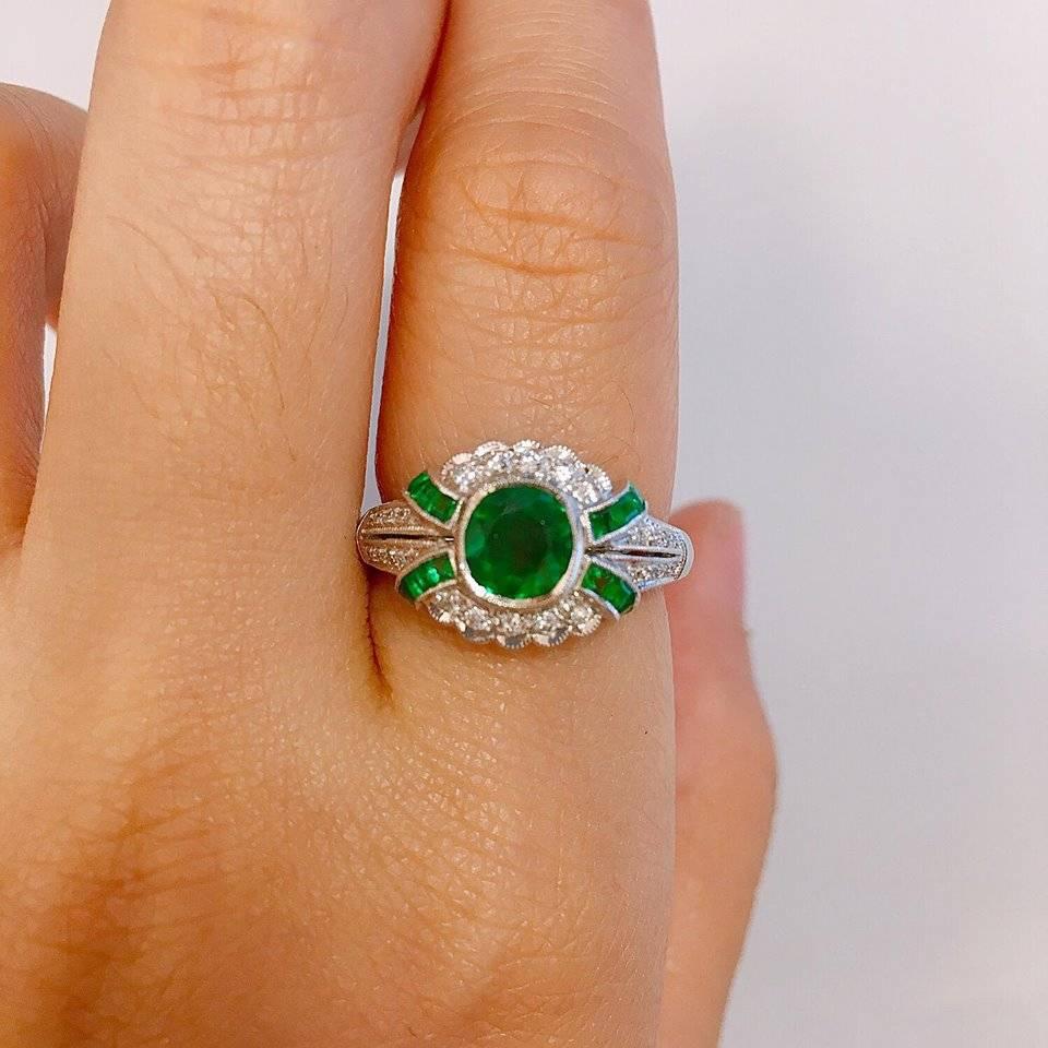 Gorgeous ideal green emeralds. 
Diamond Color: E-F
Diamond Clarity: Vs 
Cut: Excellent 
All Emilio! pieces come with a professional appraisal from GAL, a reputable lab accepted by most insurance companies which will include the retail value and