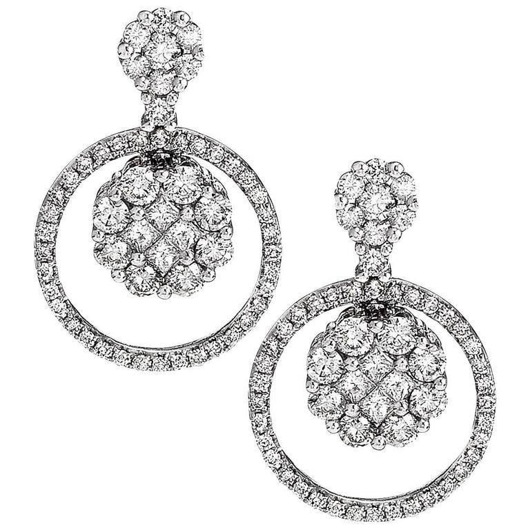 Emilio Jewelry Classic Diamond Gold Cluster Earrings