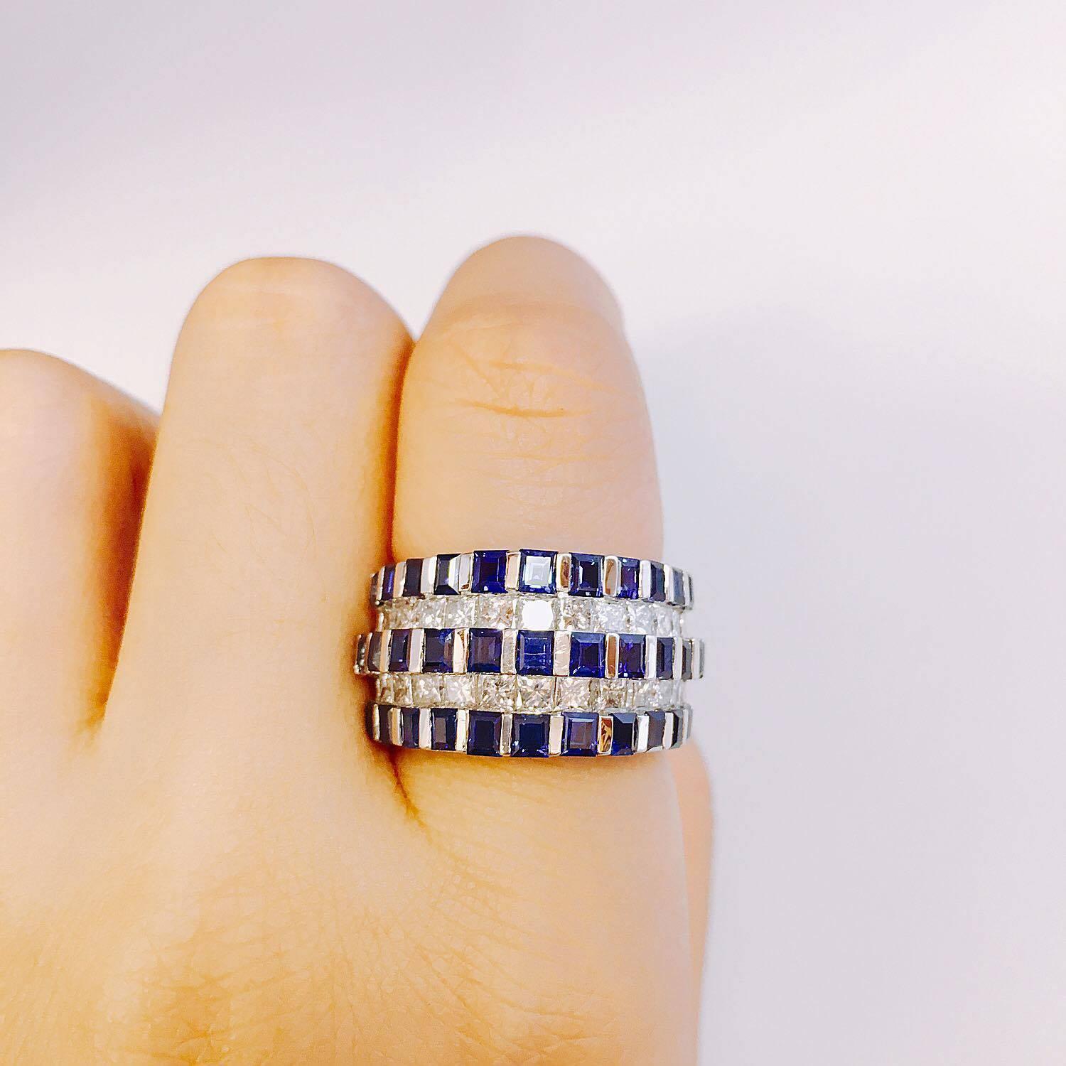 Approx total weight: 1.90cts
Diamond Color: E-F
Diamond Clarity: Vs 
Cut: Excellent 
Sapphire Color: Rich Blue 
Please include your ring size we will size before shipping at no additional cost to you. 
All Emilio! pieces come with a professional