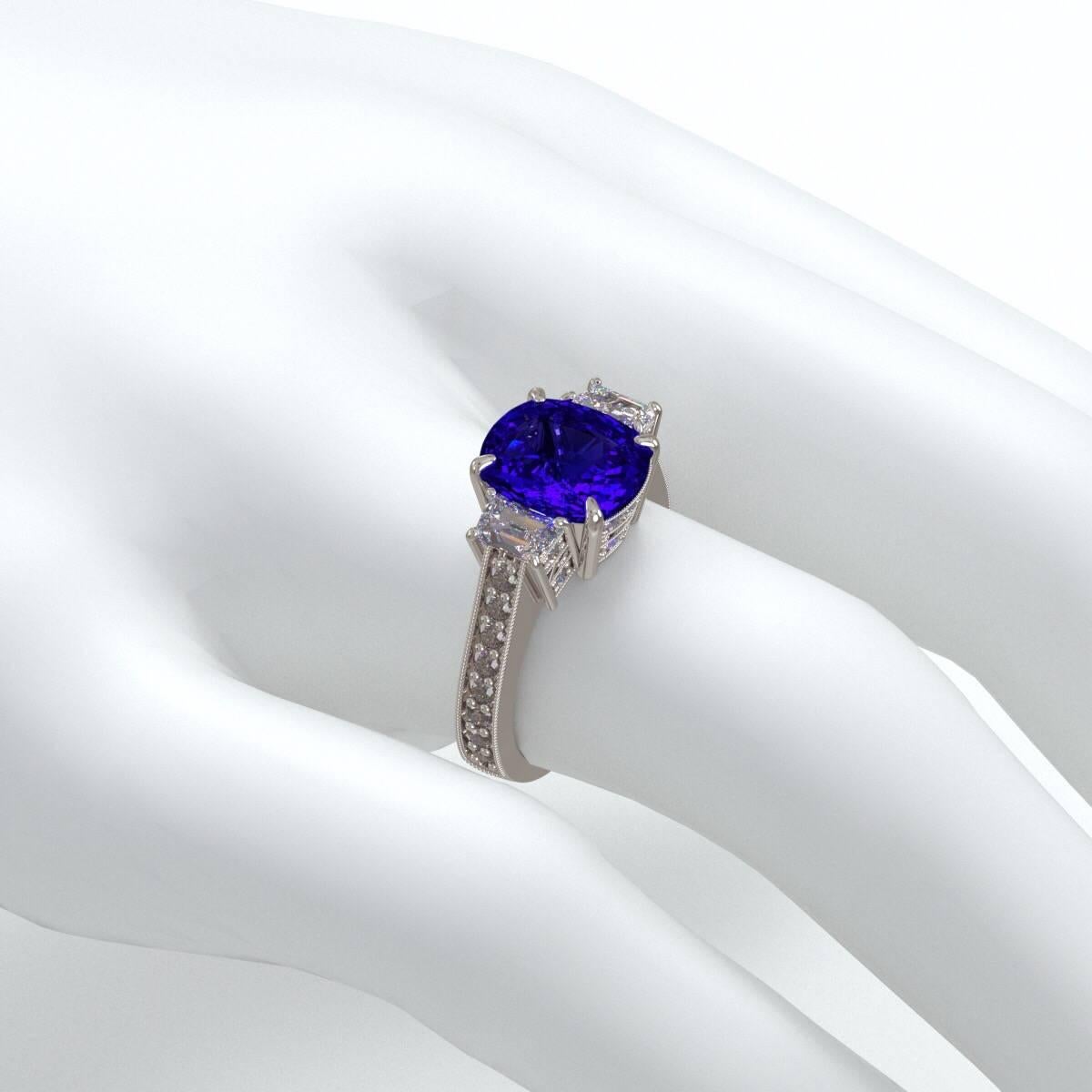 Emilio Jewelry 4.50 Carat Gem Quality Royal Blue Cushion Sapphire Diamond Ring 1