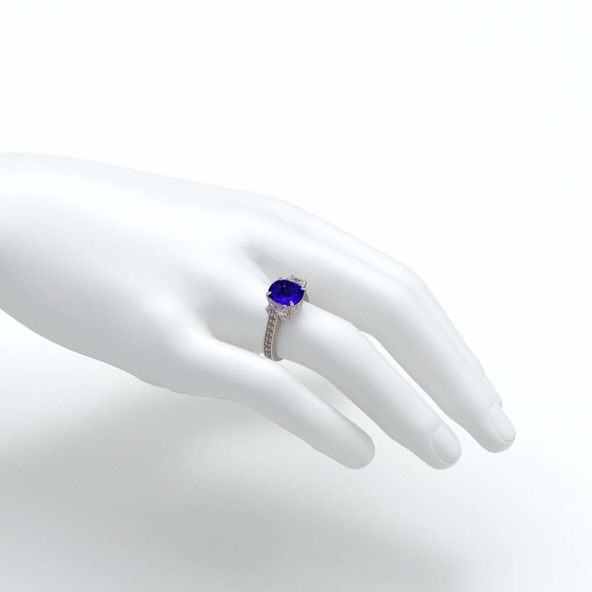 Emilio Jewelry 4.50 Carat Gem Quality Royal Blue Cushion Sapphire Diamond Ring 2