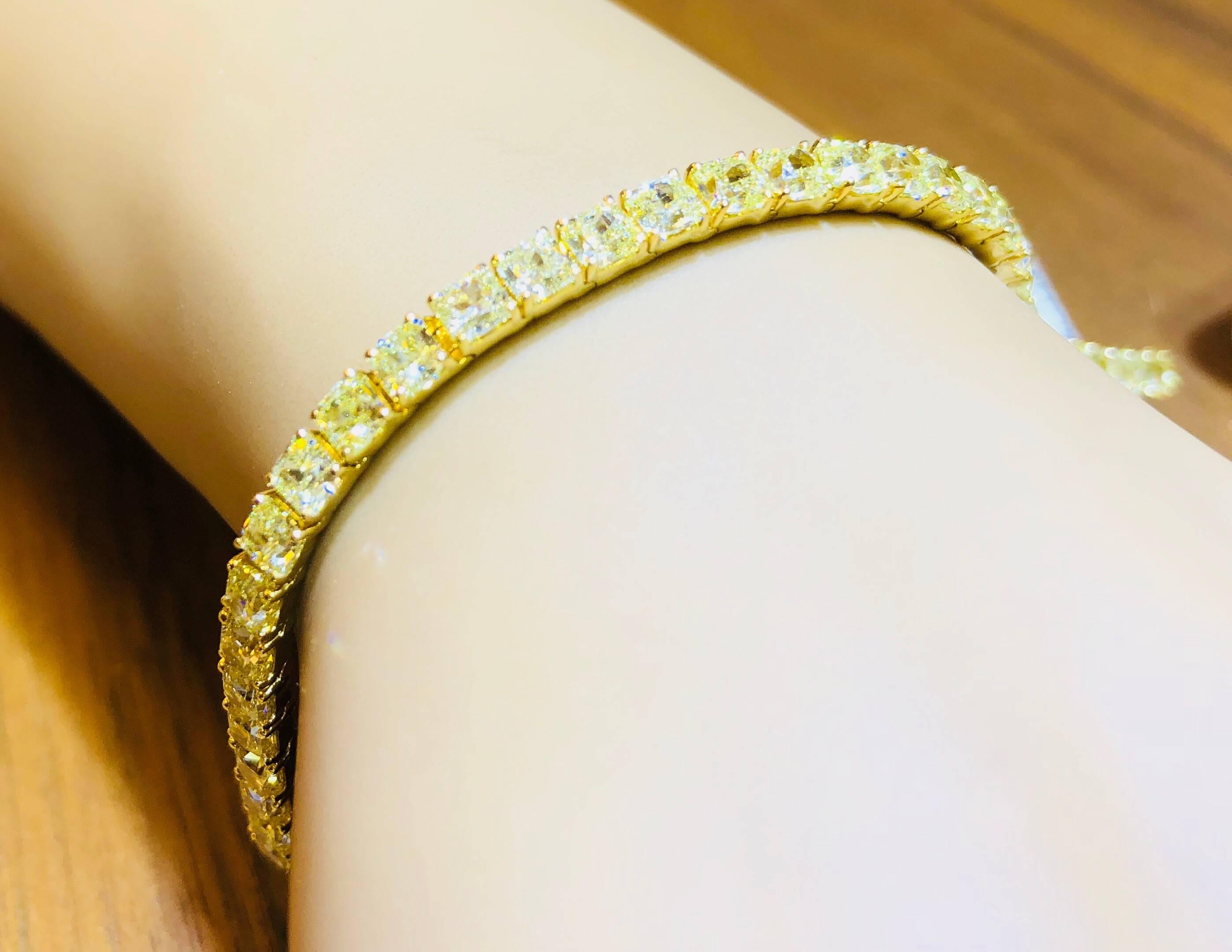 Women's 10.50 Carat Fancy Intense Radiant Yellow Diamond Bracelet