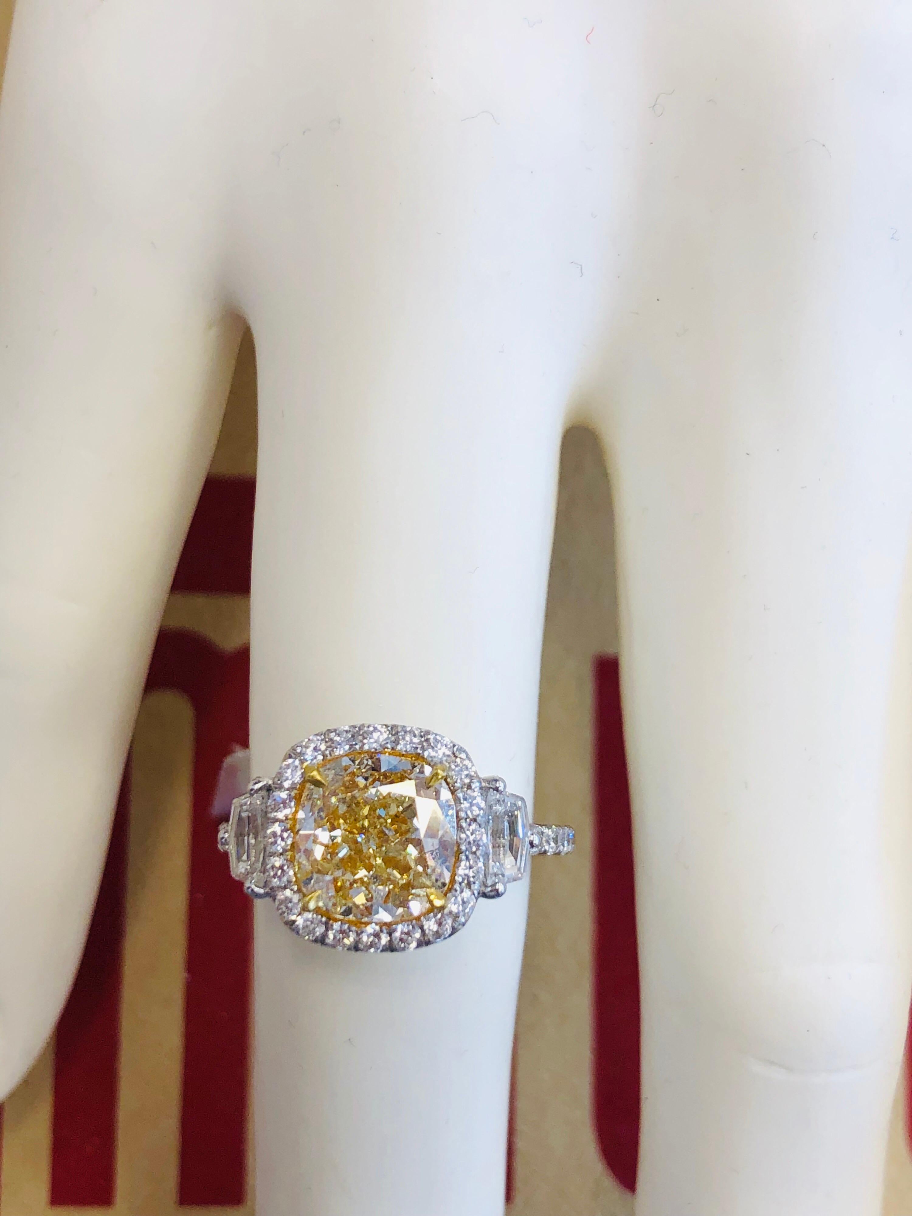 Emilio Jewelry 3.49 Carat GIA Certified Natural Fancy Yellow Diamond Ring 3