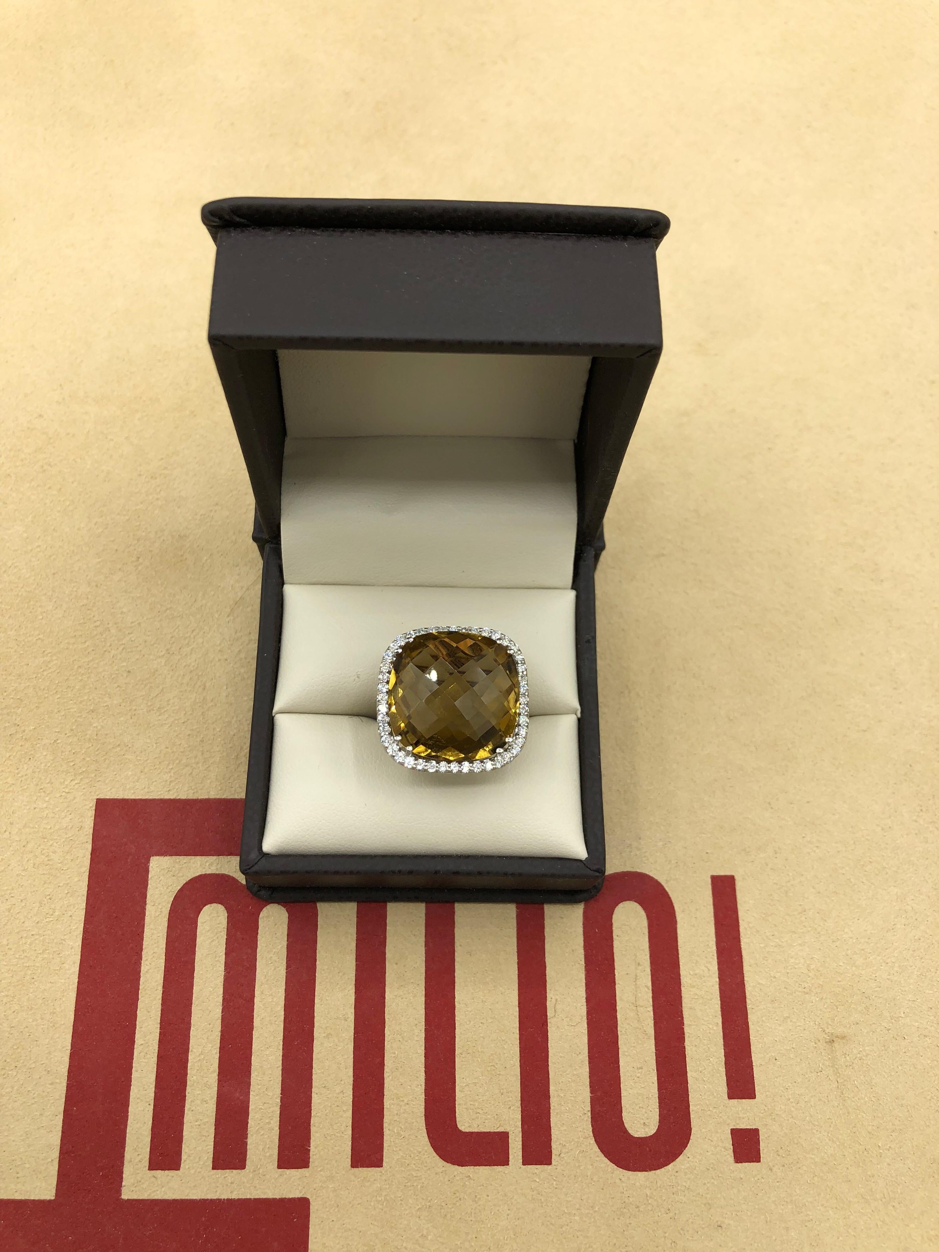 19 Carat Honey Citrine Diamond Ring In New Condition In New York, NY