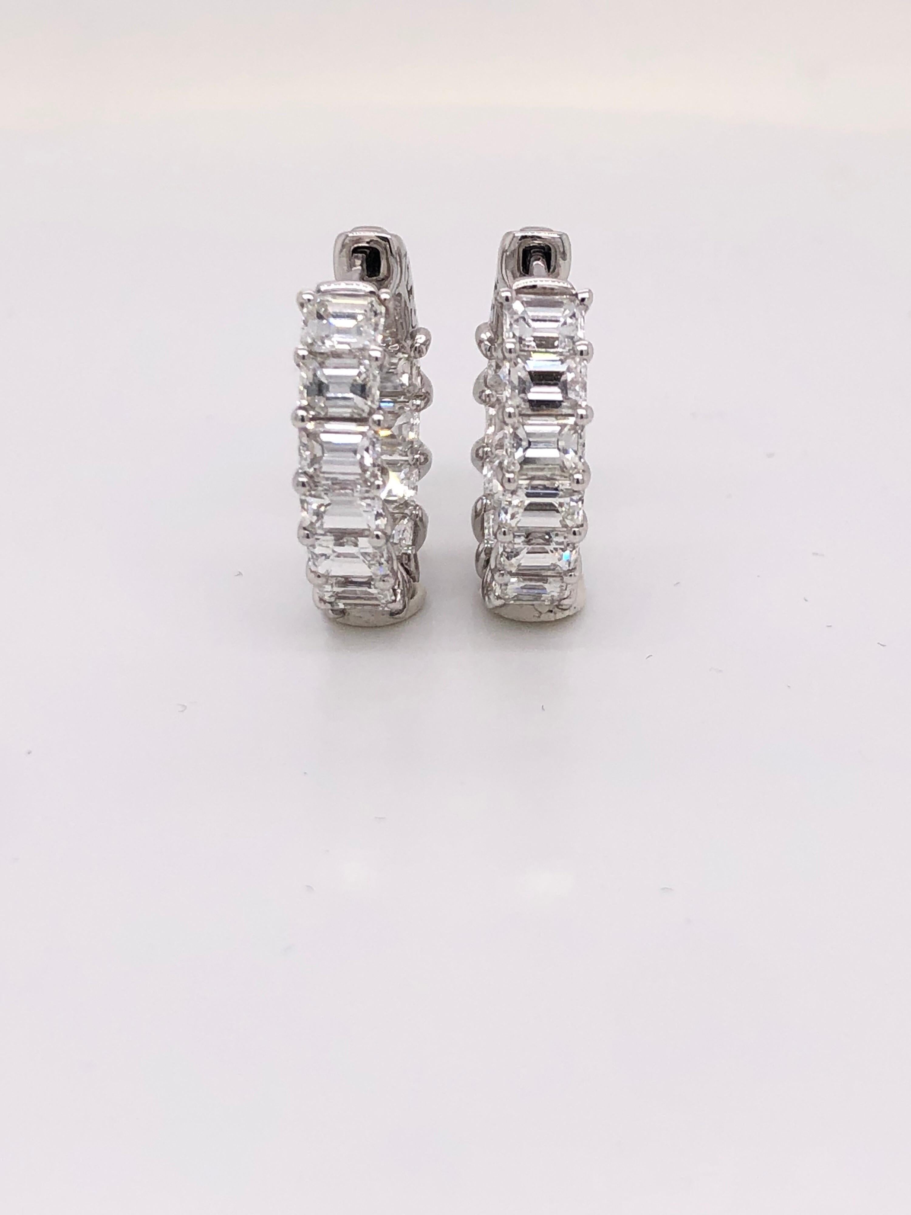 Emilio Jewelry Emerald Cut Inside Out Diamond Hoop Earrings In New Condition In New York, NY